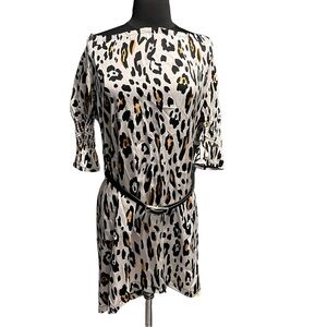 Alberto Makali Silk Off The Shoulder Leopard Animal Print Tunic Dress